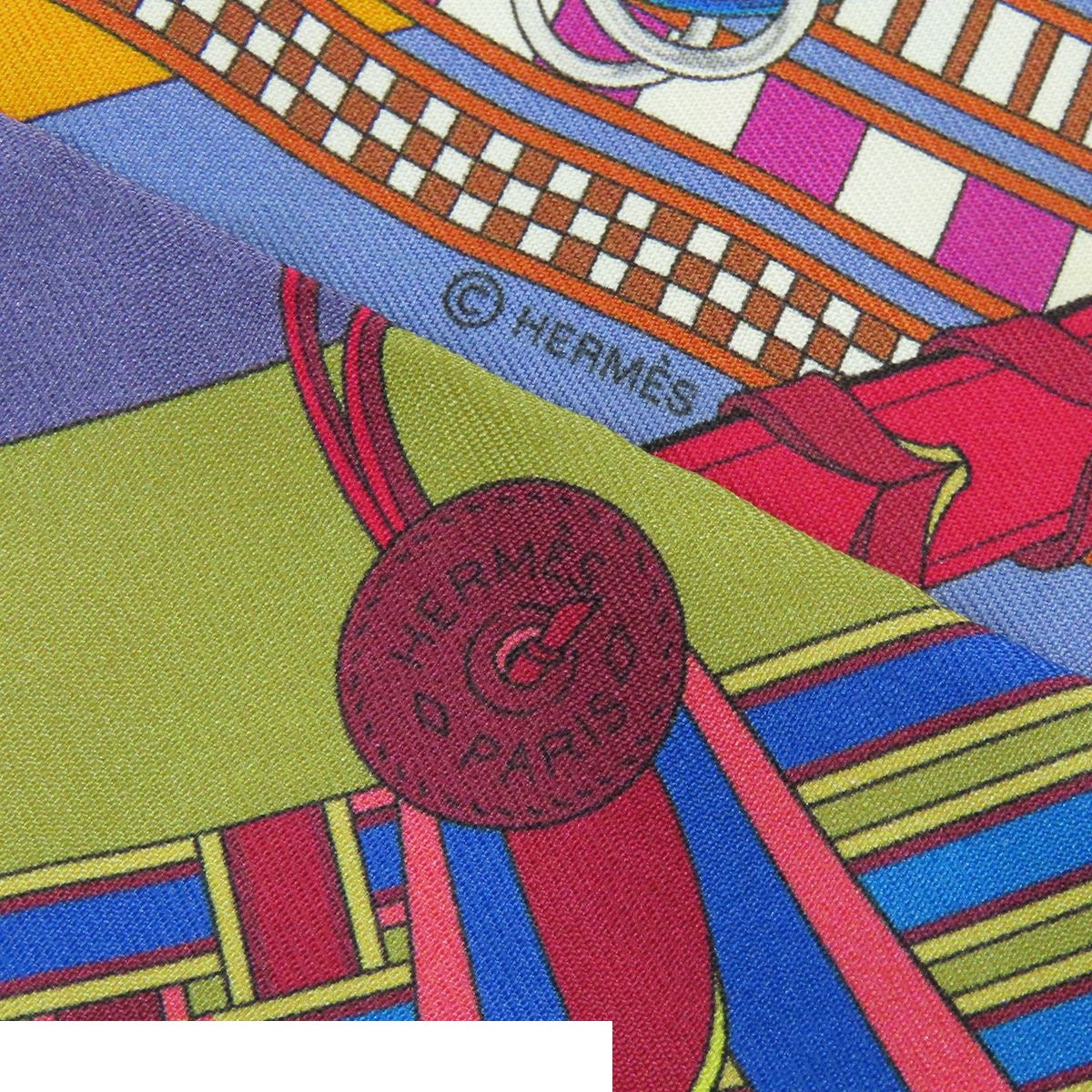 Hermes Twilly Orange Purple Multicolor Silk Brides Et Gray Bridle and Charm — view 4