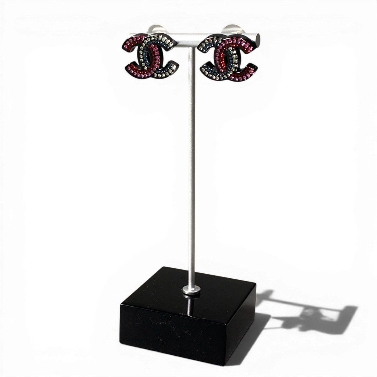 Chanel D9 Earrings CC Logo Line Stone Multicolor
