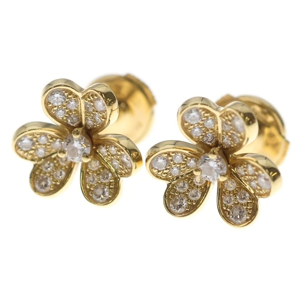 Van Cleef & Arpels Frivole Mini Pave Diamond Earrings 18k YG Yellow Gold