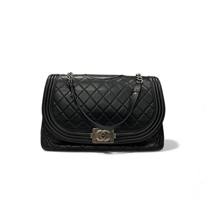Chanel Bag Shoulder Lambskin Black Silver Quilted Boy