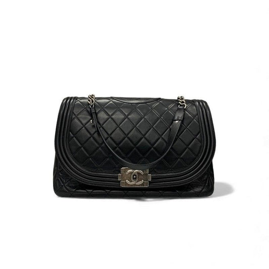 Chanel Bag Shoulder Lambskin Black Silver Quilted Boy