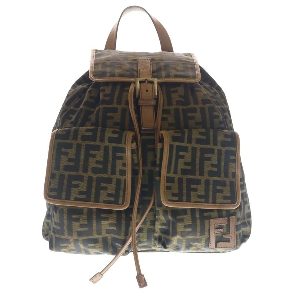 Fendi Zucca Backpack Brown Nylon Leather