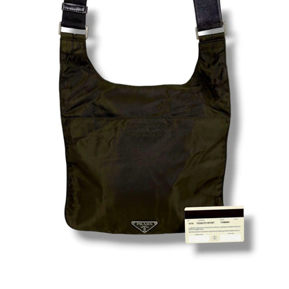 Prada Triangle Logo Shoulder Bag Khaki Tessuto