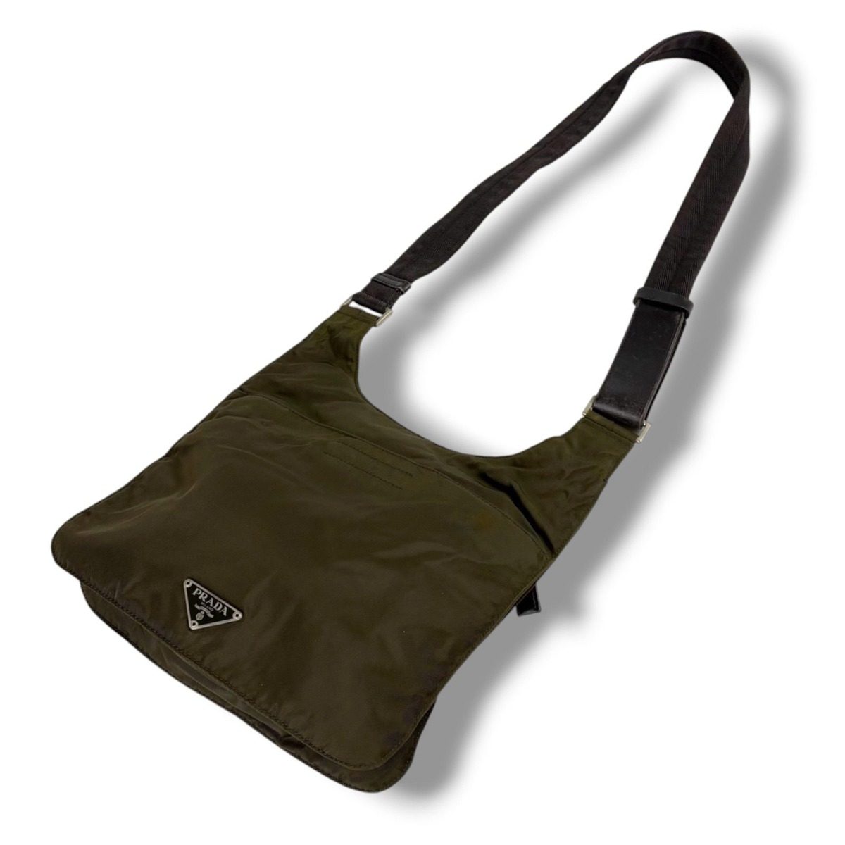 Prada Triangle Logo Shoulder Bag Khaki Tessuto — view 2