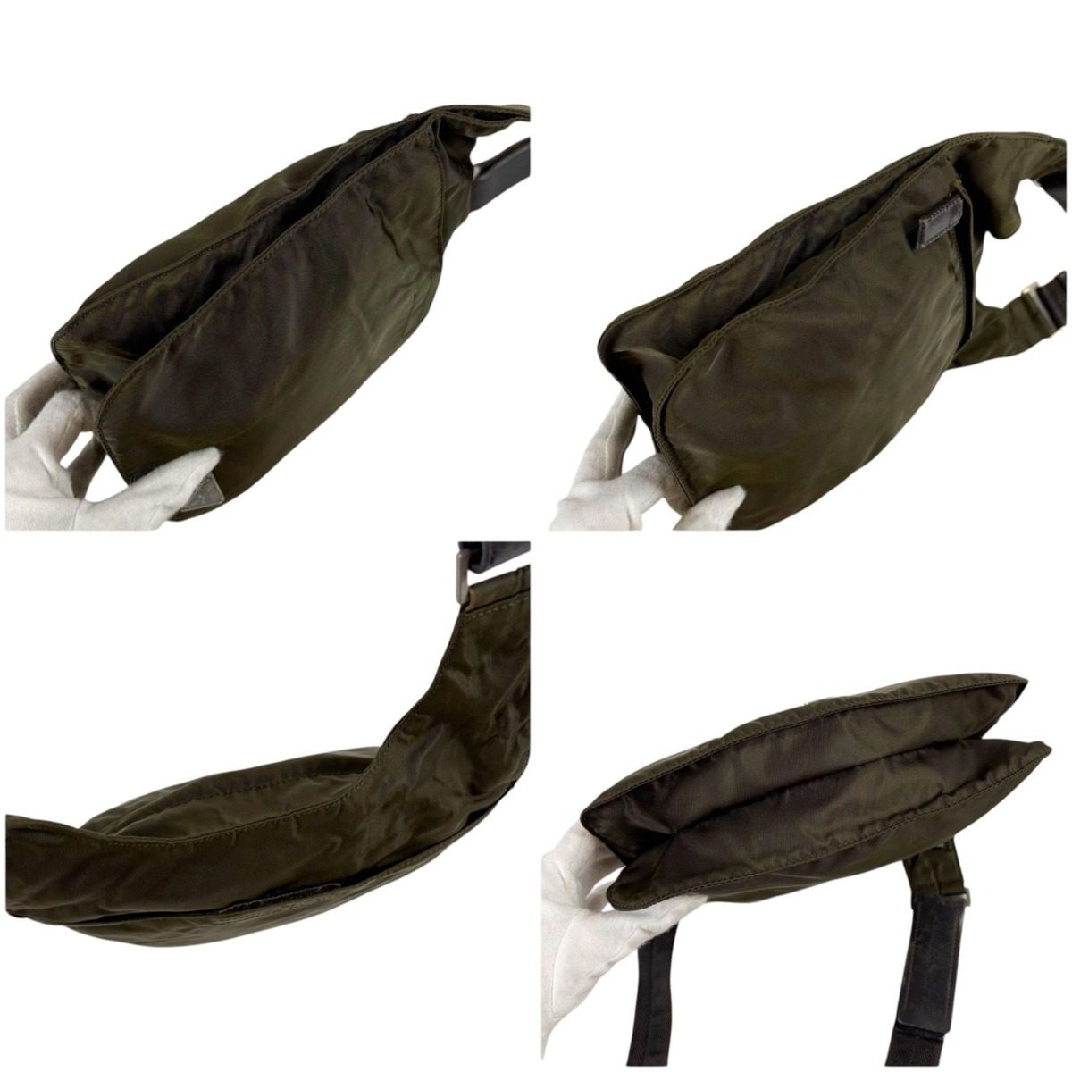 Prada Triangle Logo Shoulder Bag Khaki Tessuto — view 7