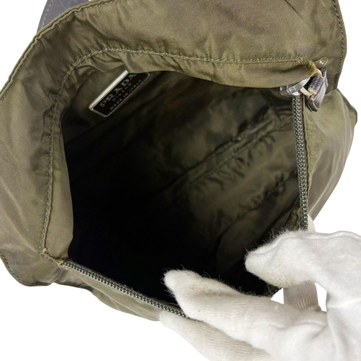 Prada Triangle Logo Shoulder Bag Khaki Tessuto — view 9