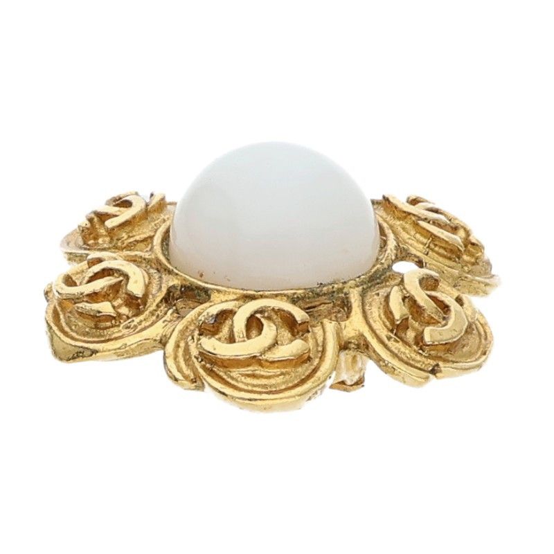 Chanel 04P Coco Mark Faux Pearl GP Earring Ladies