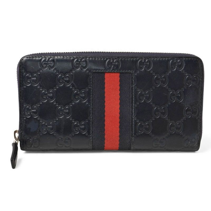 Gucci Wallet Long Round Zipper Webline Guccissima Dark Navy Red