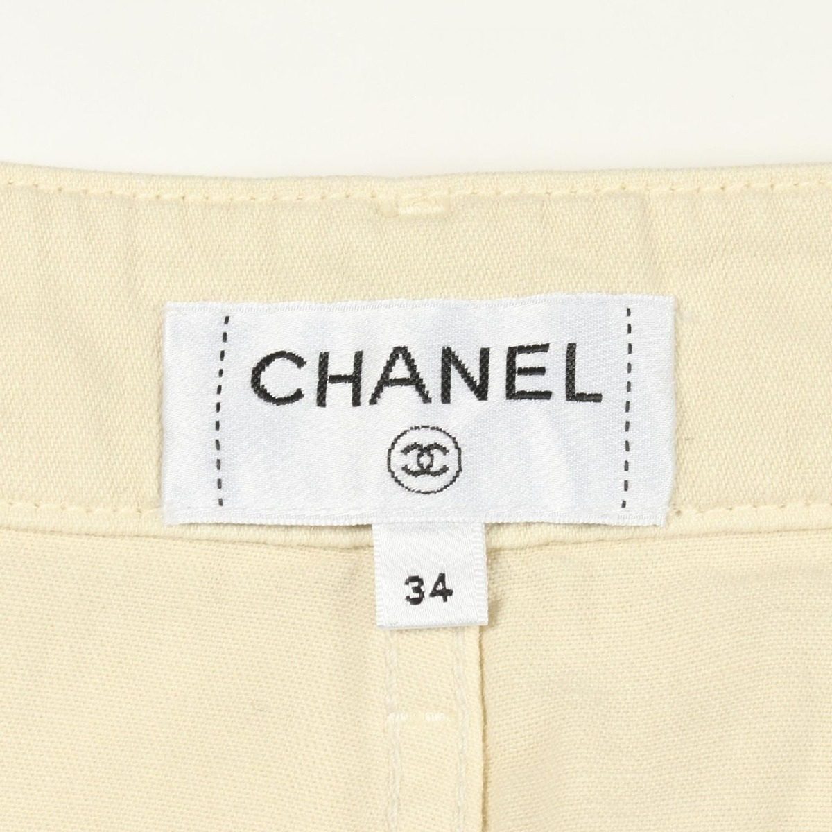 Chanel Pants CC Logo Button Yellow Cotton — view 3