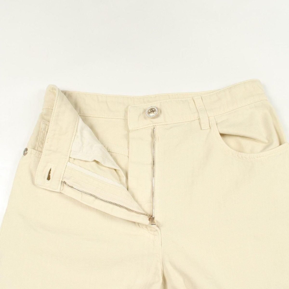 Chanel Pants CC Logo Button Yellow Cotton — view 6