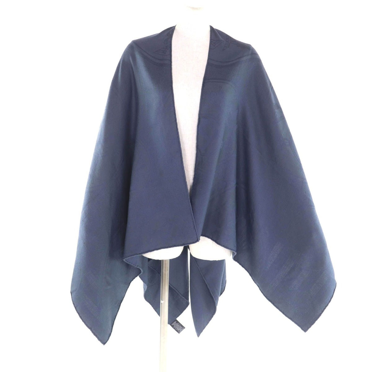 Hermes Cashmere Silk Blend Exlibris Poncho Cape Navy Jacket