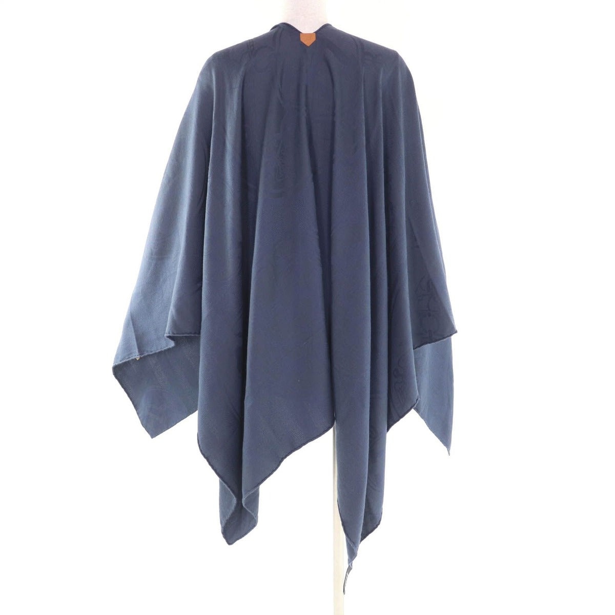 Hermes Cashmere Silk Blend Exlibris Poncho Cape Navy Jacket — view 3