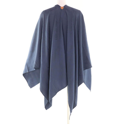 Hermes Cashmere Silk Blend Exlibris Poncho Cape Navy Jacket — view 3