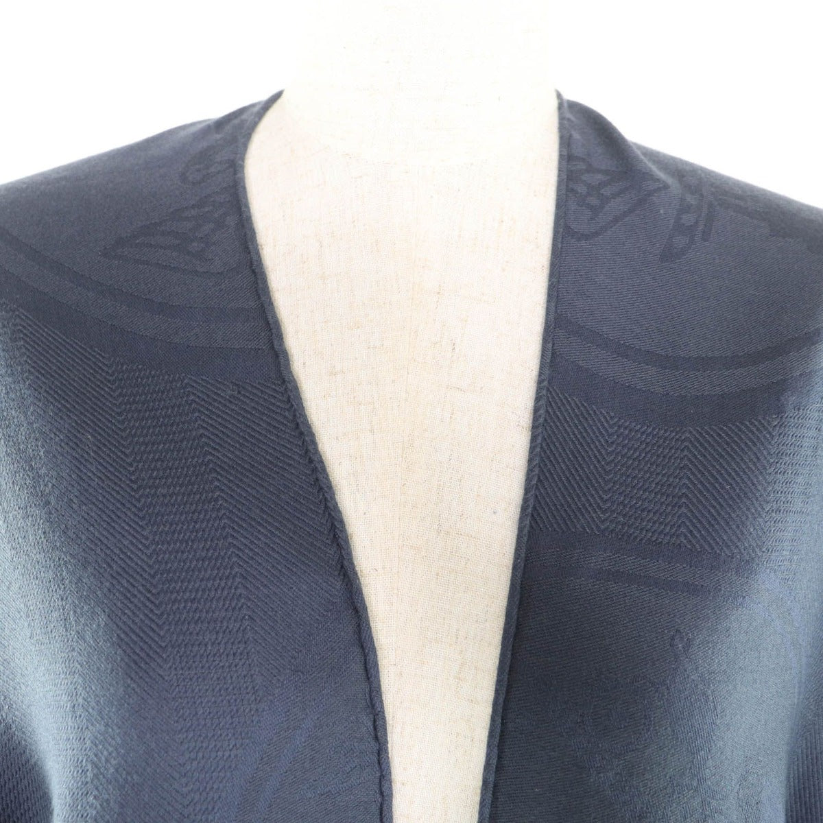 Hermes Cashmere Silk Blend Exlibris Poncho Cape Navy Jacket — view 4