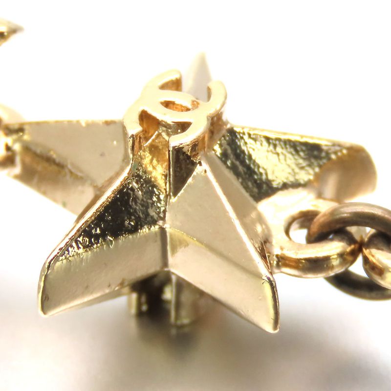 Chanel Earrings Triple Star Coco Mark Metal Gold Plated Accessories 3strand