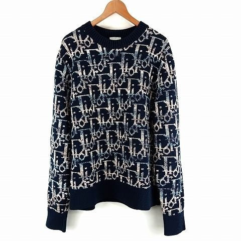 Dior Wool Oblique Allover Knit Sweater L Multicolor Blue Aa