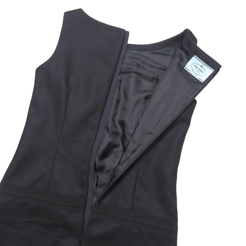 Prada Dress Size 42 Different Material Sleeveless Tucked Midi Flared Wool Made