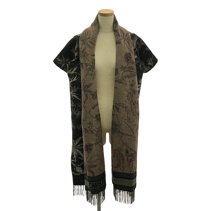 Christian DIOR | 2020ss | Wool Jacquard Fringe Shawl Poncho | S | Charcoal