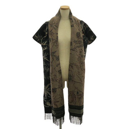 Christian DIOR | 2020ss | Wool Jacquard Fringe Shawl Poncho | S | Charcoal