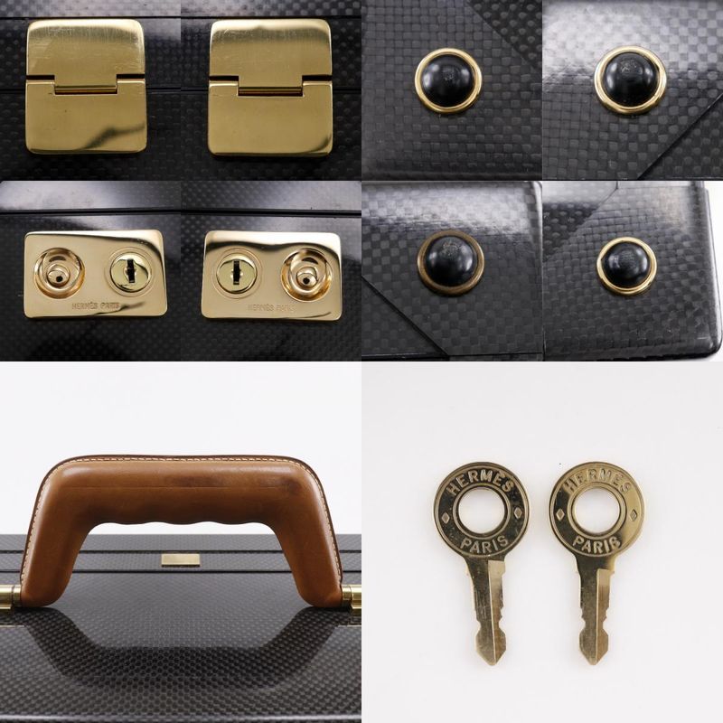 Hermes Espace GM Attache Case Carbon And Leather Black N456/500 Unisex Trunk