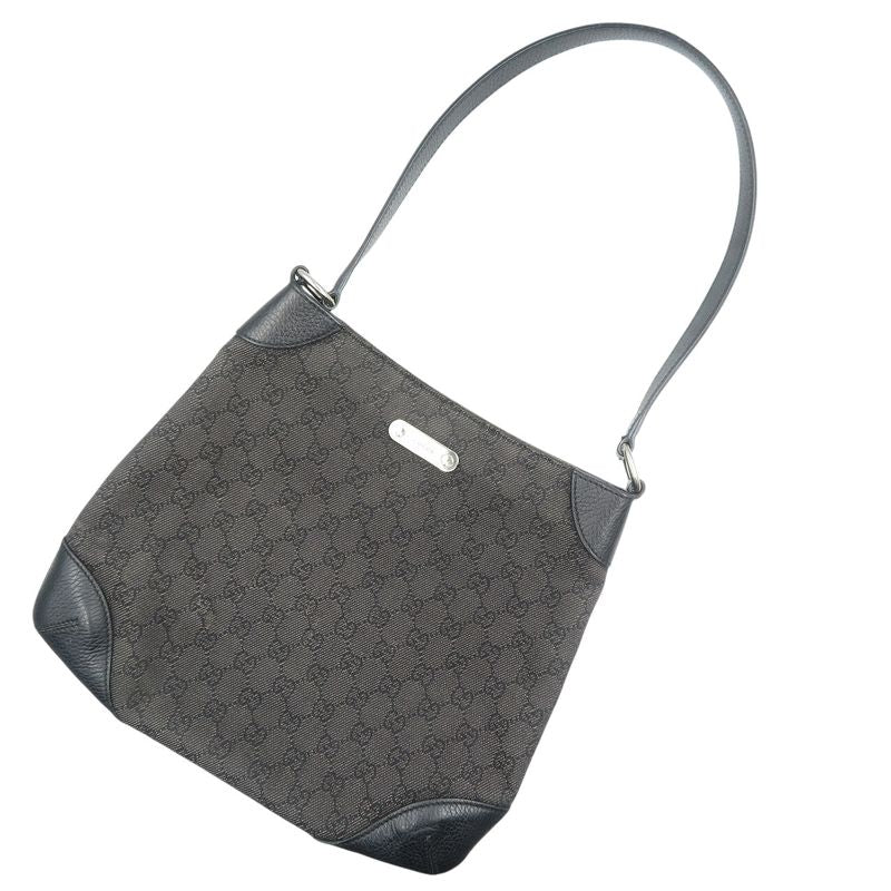 Gucci 196140 GG Canvas Silver Hardware Black Shoulder Bag 1087 Gucci