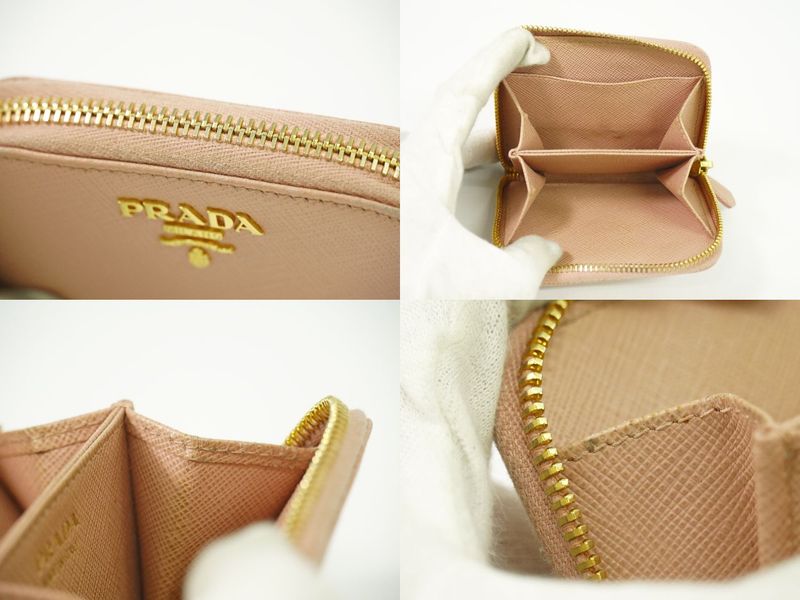 Authentic Prada Leather Round Zipper Coin Case Coin Purse Pink Wallet Pre-owned