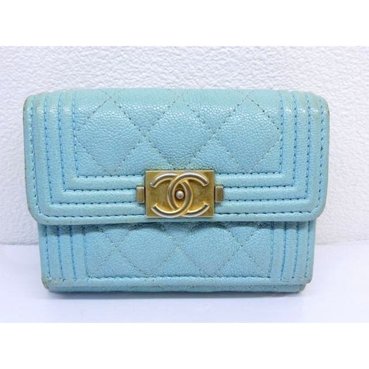 Chanel Boy Compact Wallet Trifold Mini Light Blue