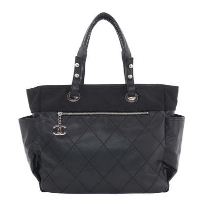 Chanel Paris Biarritz GM Tote Nylon Leather Black