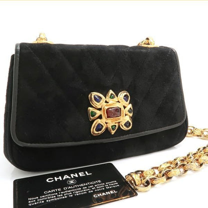 Chanel Chain Shoulder Gripoix 1993 Suede Black Chevron