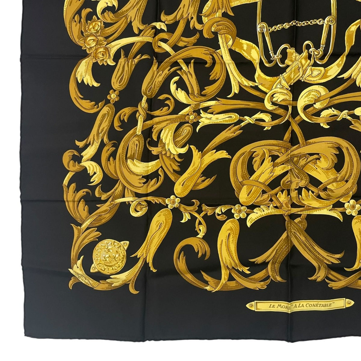 Hermes Scarf Silk Carre 90 Lemors a la Conetable Elegance Gold Black — view 4