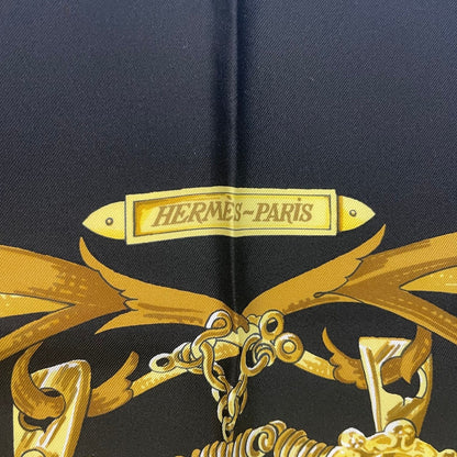 Hermes Scarf Silk Carre 90 Lemors a la Conetable Elegance Gold Black — view 6