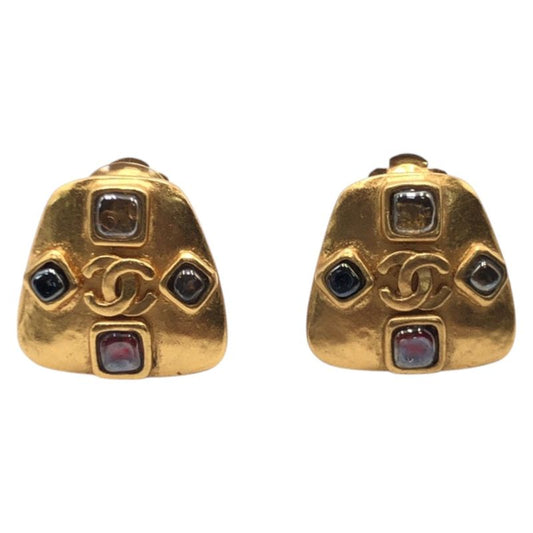 Chanel Vintage Coco Mark Gripore Gold Metal Earrings Ladies 502710