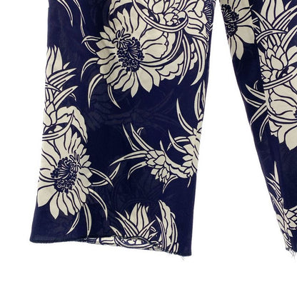 Prada - Silk Allover Flower Print Tapered Pants - 38S - Navy White - Women's