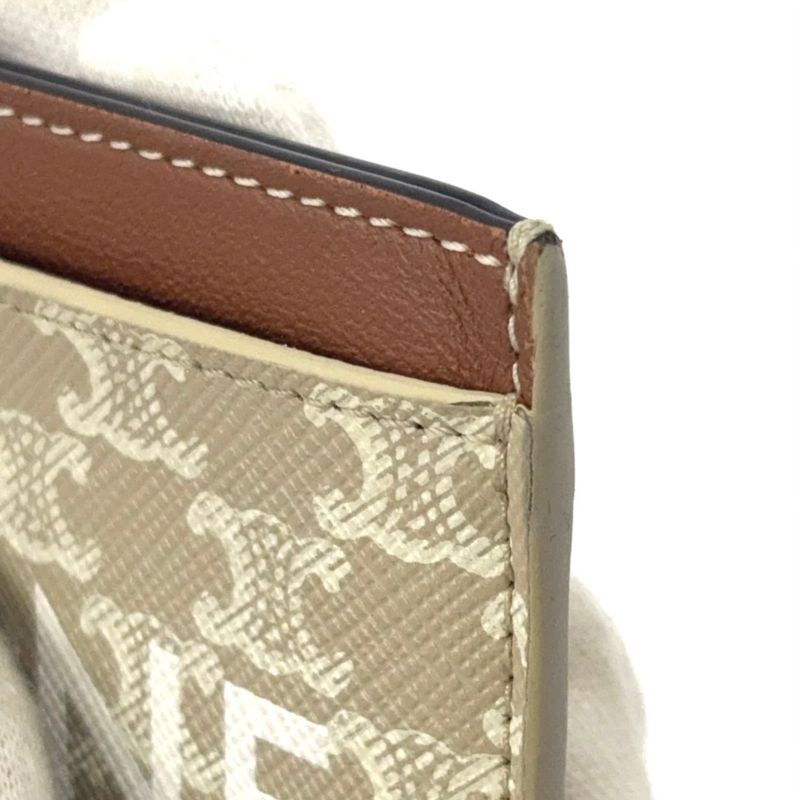 Celine Triomphe Logo Passcase Leather Brown Beige And White Card Case
