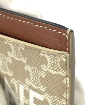 Celine Triomphe Logo Passcase Leather Brown Beige And White Card Case