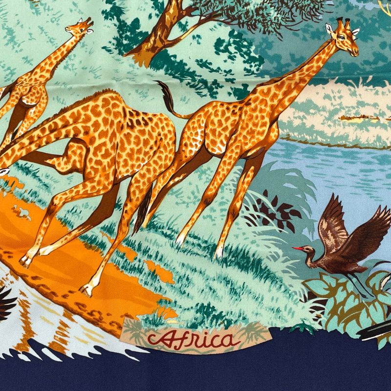 Hermes Scarf Carre 90 Africa Navy