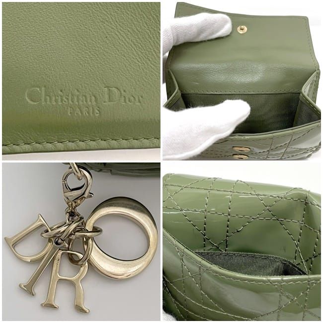 Christian Dior Trifold Wallet Khaki Green Lady Dior