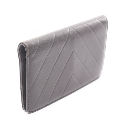 Chanel Bifold Long Wallet Chevron Stitch Dark Brown Leather CC Logo V — view 2