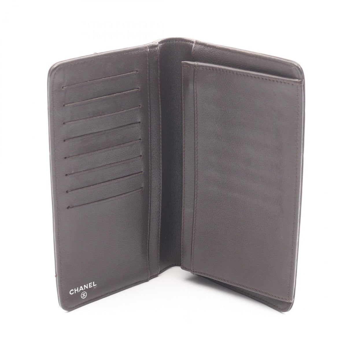 Chanel Bifold Long Wallet Chevron Stitch Dark Brown Leather CC Logo V — view 3