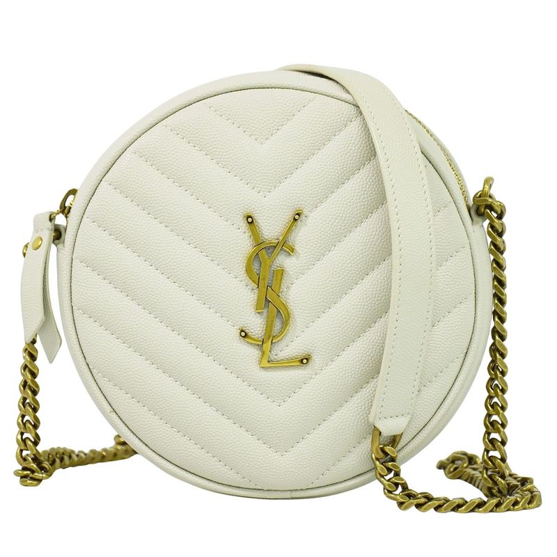 Authentic Saint Laurent Vinyle Chain Shoulder Bag Pochette Leather White 610436