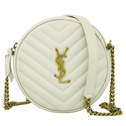 Authentic Saint Laurent Vinyle Chain Shoulder Bag Pochette Leather White 610436