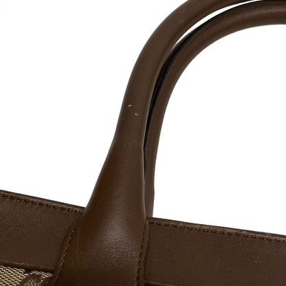 Gucci Handbag GG Pattern 21119 Beige And Dark Brown Leather
