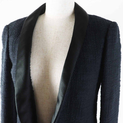 CHANEL 12A P43994 Silk Gripore Button Shawl Collar Single Color Tweed Jacket