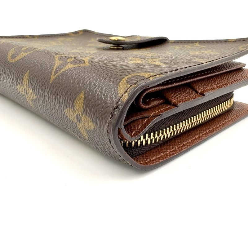 Louis Vuitton Porte Papier Zip Monogram PVC Brown Bifold Wallet Gold M61207