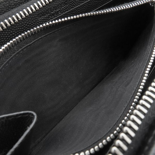 Saint Laurent Long Wallet Round Zipper Long Wallet Grain Leather Black Silver