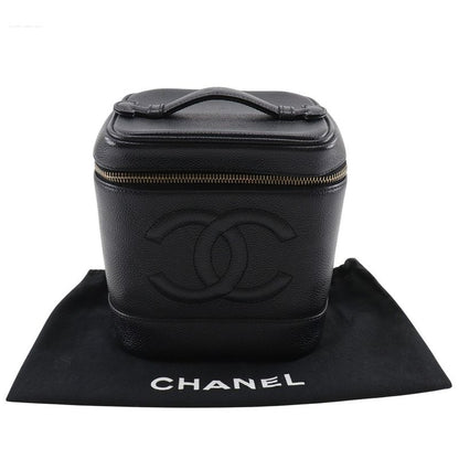 Chanel Vanity Coco Mark Handbag A01998 Caviar Skin Black Ladies Pouch