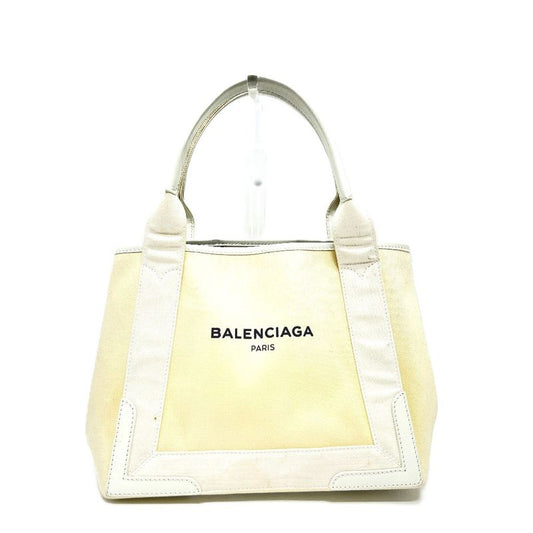 Balenciaga Tote Bag Navy Cabas S 339933 Canvas/leather White