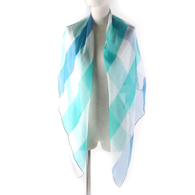 Hermes 100% Silk Muslin With Logo Large Chiffon Scarf/shawl Multicolor With Box