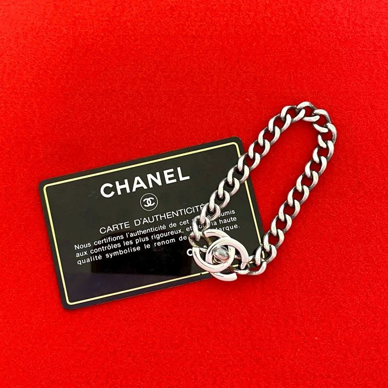 Chanel Turnlock Bracelet Coco Mark Silver Plated Chain 96P
