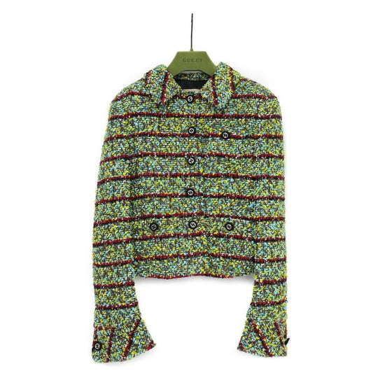 Gucci Tweed Jacket 40 Size Green Button Closure Long Sleeve